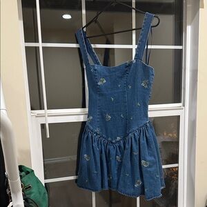 Avec Les Filles Blue Denim Floral Corset Skort Dress
